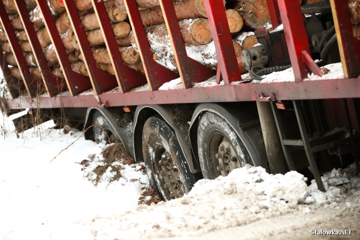 Do zdarzenia doszło za granicami Stalowej Woli. Ciężarówka z drewnem zablokowała drogę.