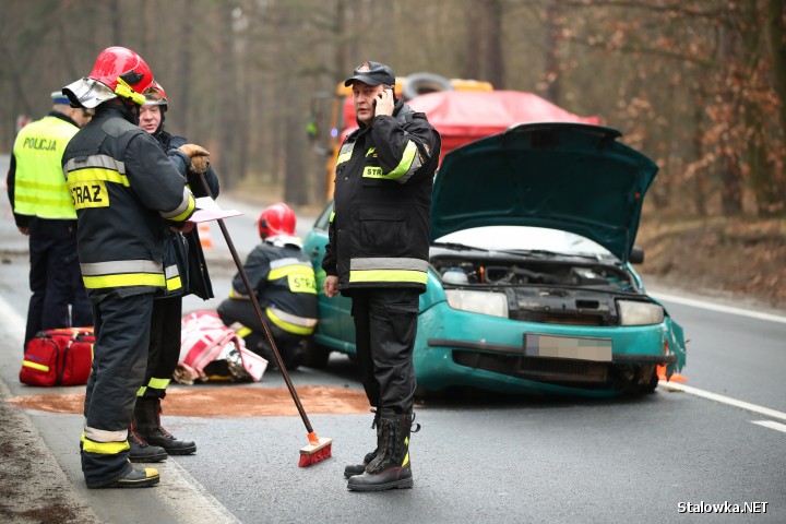 Ranny 20-letni kierowca z podejrzeniem skręcenia kręgosłupa trafił do szpitala w Stalowej Woli.