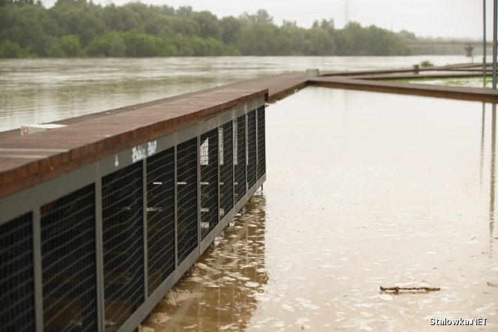 Podtopione błonia w Stalowej Woli przez rzekę San.
