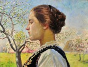 Jerzy Turnau (1869-1925), Kwiat jabłoni - prawdopodobnie Irena Kopecka, siostrzenica artysty, 1918, olej na desce