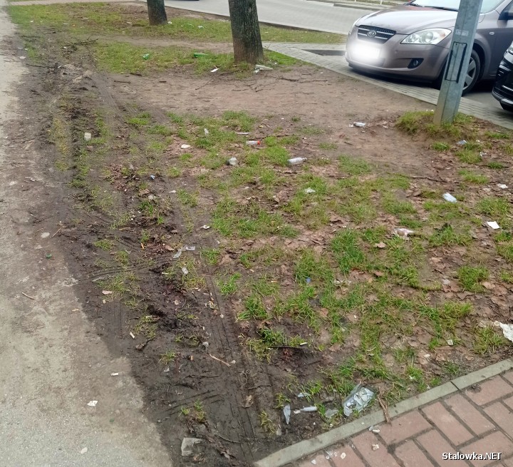 Pasaż wzdłuż ulicy Poniatowskiego w Stalowej Woli. Jedna z mieszkanek zwraca uwagę na brak koszy na śmieci i panujący w tamtym miejscu bałagan.