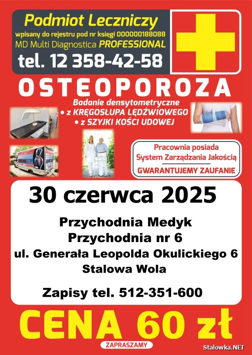 Firma MULTIDIAGNOSTICA z Krakowa zaprasza na badania densytometryczne w kierunku osteoporozy