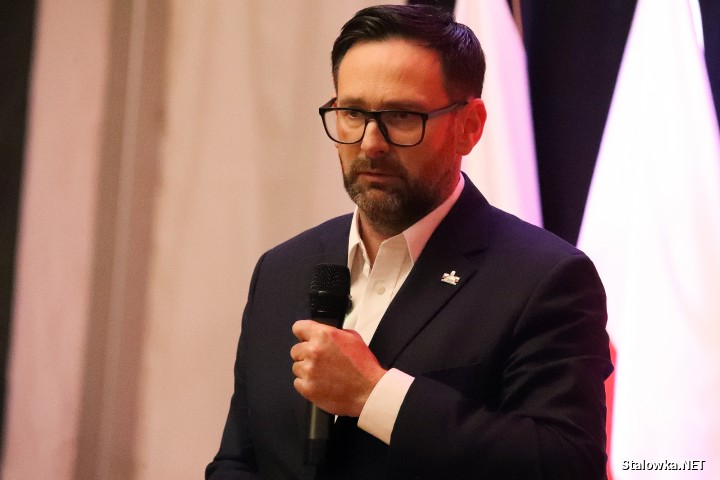 Morawiecki i Obajtek na spotkaniu w Stalowej Woli.