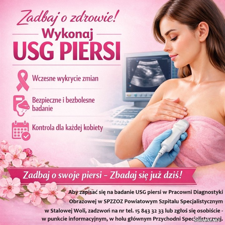 Szpital w Stalowej Woli zaprasza na badania USG piersi.