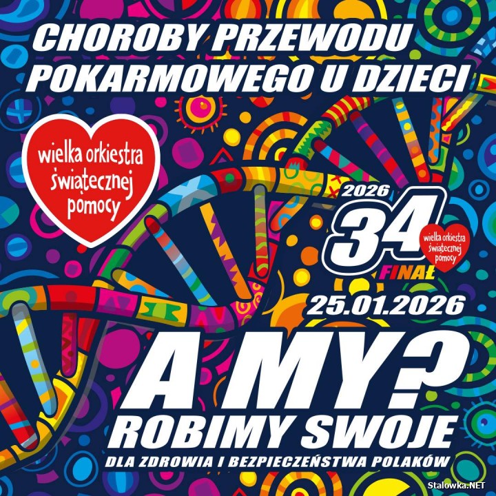 34. Finał WOŚP zagra 25 stycznia 2026 roku. Cel to diagnostyka i leczenie chorób przewodu pokarmowego u najmłodszych pacjentów.