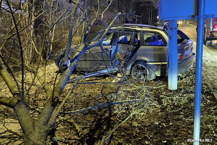 Na Poniatowskiego BMW ścięło drzewo i uszkodziło latarnię. Sprawcy uciekli.