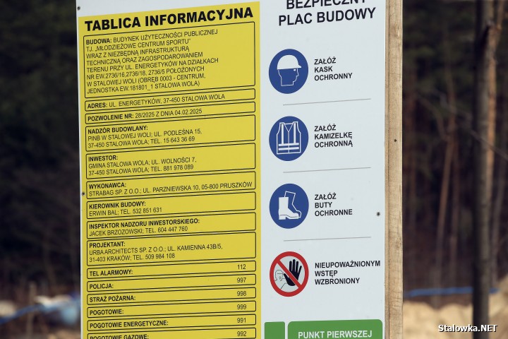 Plac budowy Centrum Sportów Młodzieżowych w Stalowej Woli.