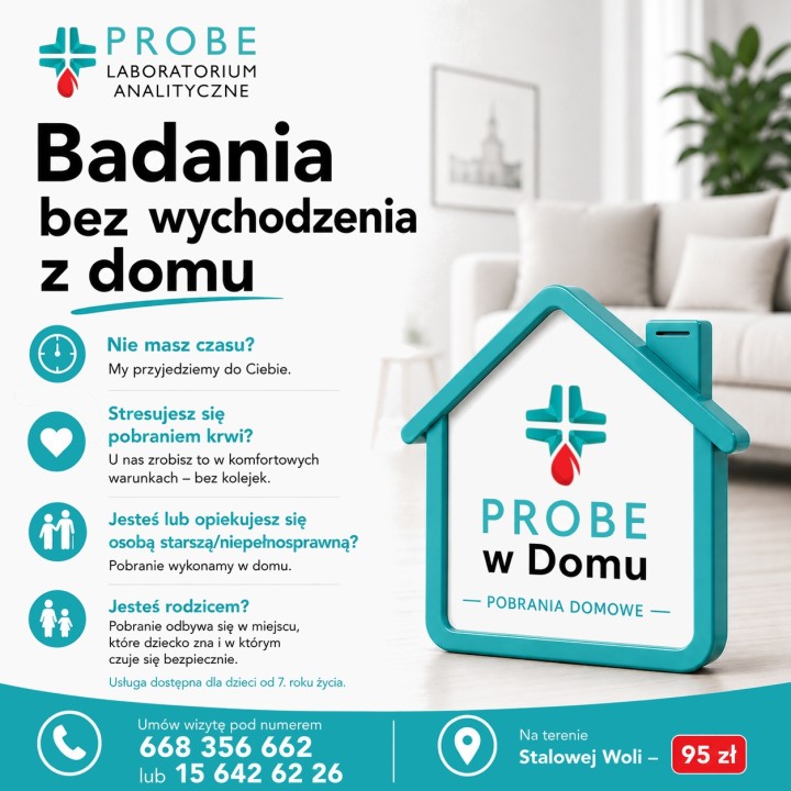 Pobranie krwi może być szybkie, wygodne i bez stresu. Laboratorium Analityczne Probe oferuje usługę Probe w Domu, dzięki której to my przyjedziemy do Ciebie i pobierzemy krew w Twoim domu!