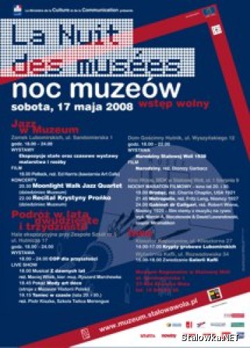 Plakat promujący Noc Muzeów w Stalowej Woli.
