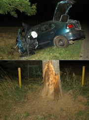 Pojazd zatrzymał się około 8 metrów za drzewem. Był doszczętnie zniszczony.