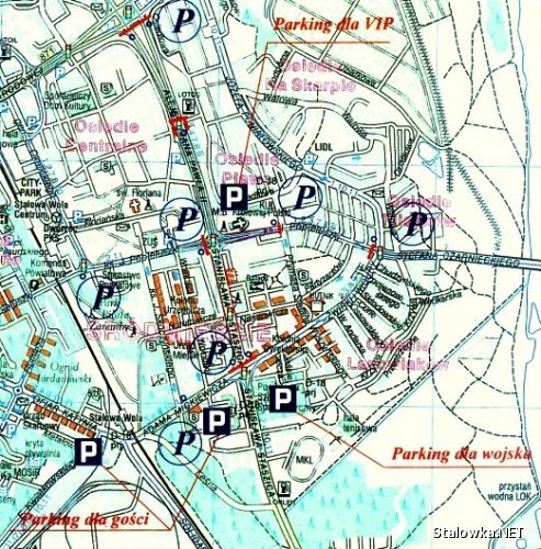 Mapa z zaznaczonymi parkingami na dzień 29 listopada 2008 r.